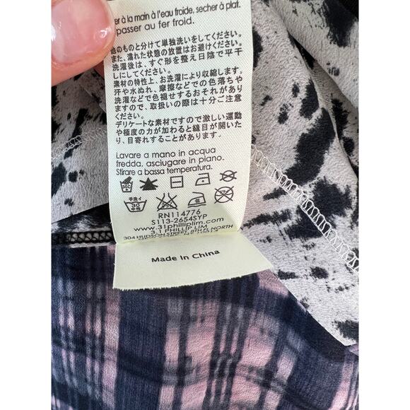 3.1 Phillip Lim Mixed Print Purple Black White Silk Draped Sleeveless Top 6 - Picture 8 of 8